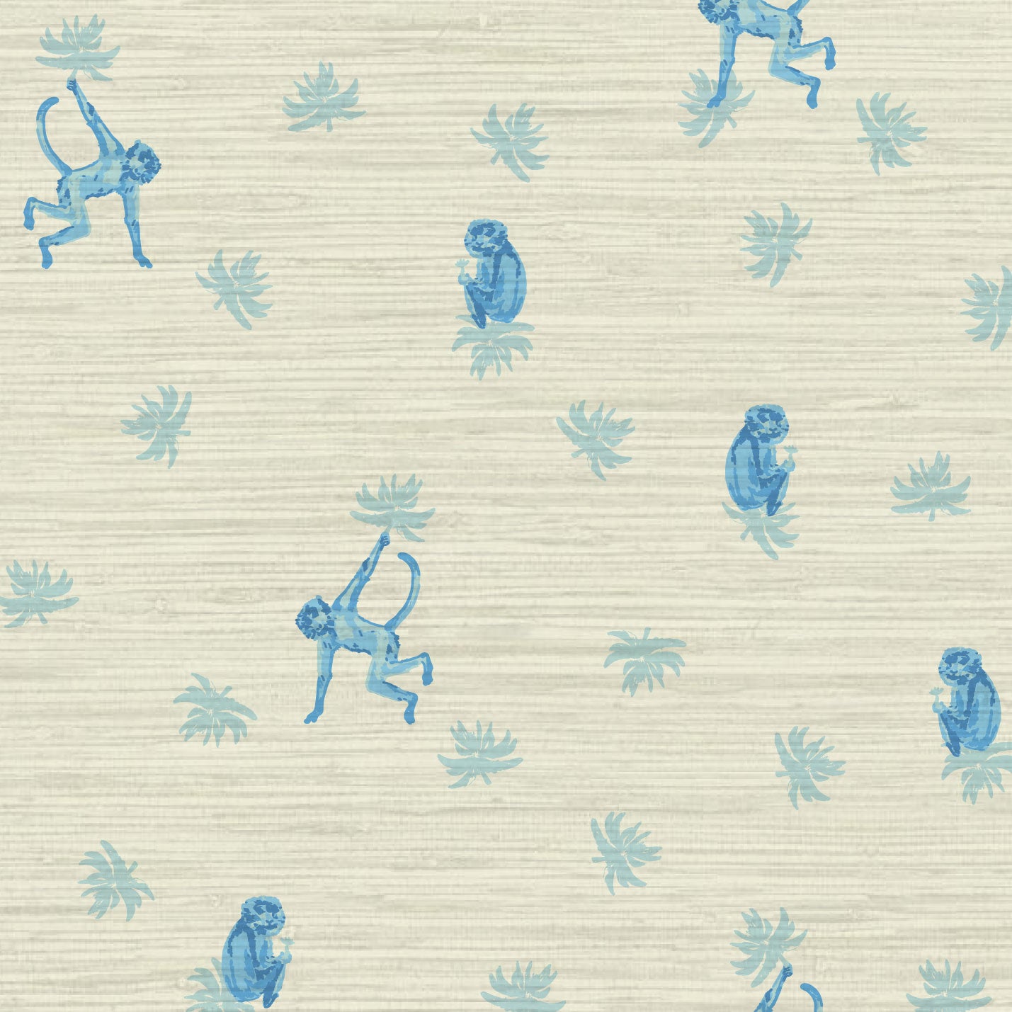 Grasscloth wallpaper Natural Textured Eco-Friendly Non-toxic High-quality  Sustainable Interior Design Bold Custom Tailor-made Retro chic Grandmillennial Maximalism  Traditional Dopamine decor tropical jungle kid playroom animal monkey chintz chinoiserie preppy playroom nursery bathroom french blue light sky ocean white cream neutral mini icon