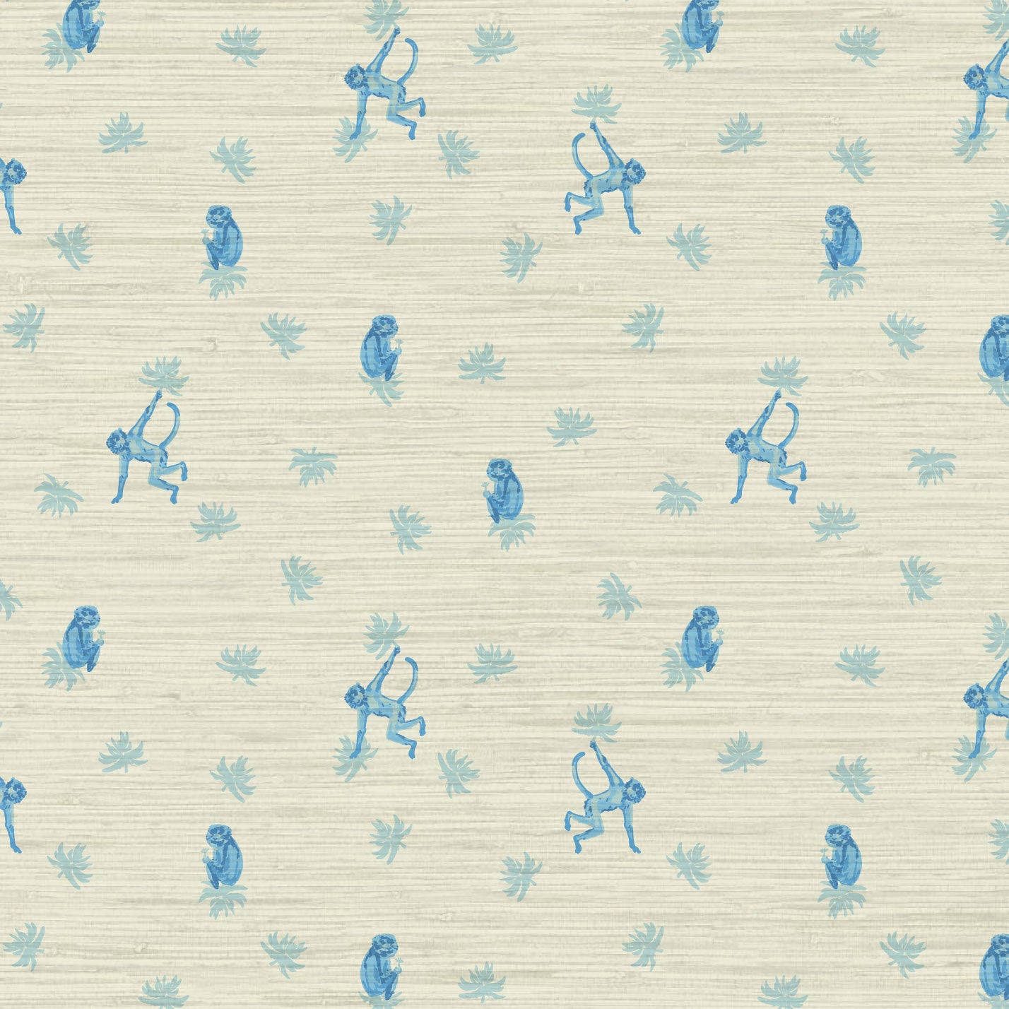 Grasscloth wallpaper Natural Textured Eco-Friendly Non-toxic High-quality  Sustainable Interior Design Bold Custom Tailor-made Retro chic Grandmillennial Maximalism  Traditional Dopamine decor tropical jungle kid playroom animal monkey chintz chinoiserie preppy playroom nursery bathroom french blue light sky ocean white cream neutral mini icon