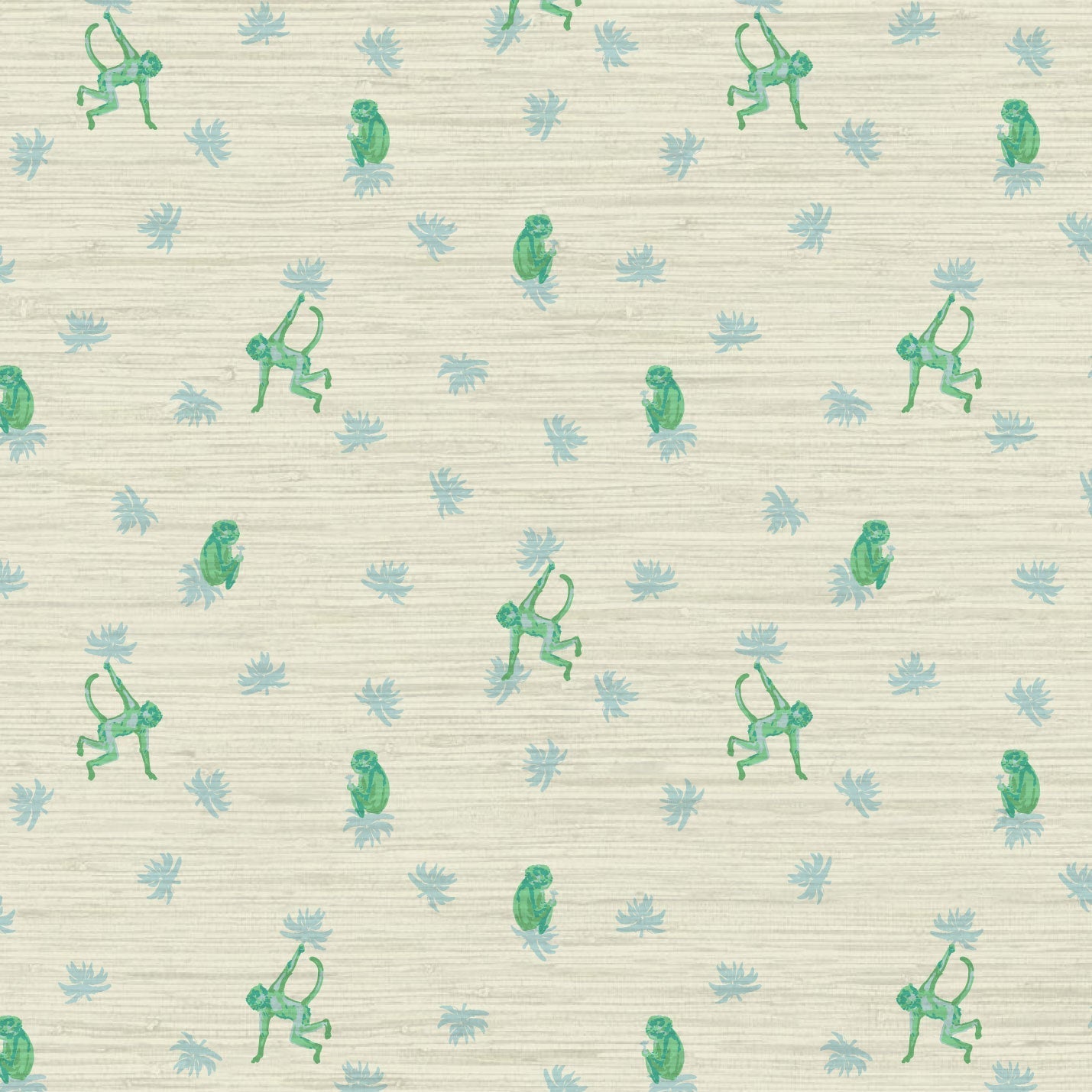 Grasscloth wallpaper Natural Textured Eco-Friendly Non-toxic High-quality  Sustainable Interior Design Bold Custom Tailor-made Retro chic Grandmillennial Maximalism  Traditional Dopamine decor tropical jungle kid playroom animal monkey chintz chinoiserie preppy playroom nursery bathroom french blue green mint white cream neutral mini icon