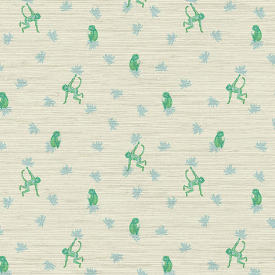 Grasscloth wallpaper Natural Textured Eco-Friendly Non-toxic High-quality  Sustainable Interior Design Bold Custom Tailor-made Retro chic Grandmillennial Maximalism  Traditional Dopamine decor tropical jungle kid playroom animal monkey chintz chinoiserie preppy playroom nursery bathroom french blue green mint white cream neutral mini icon