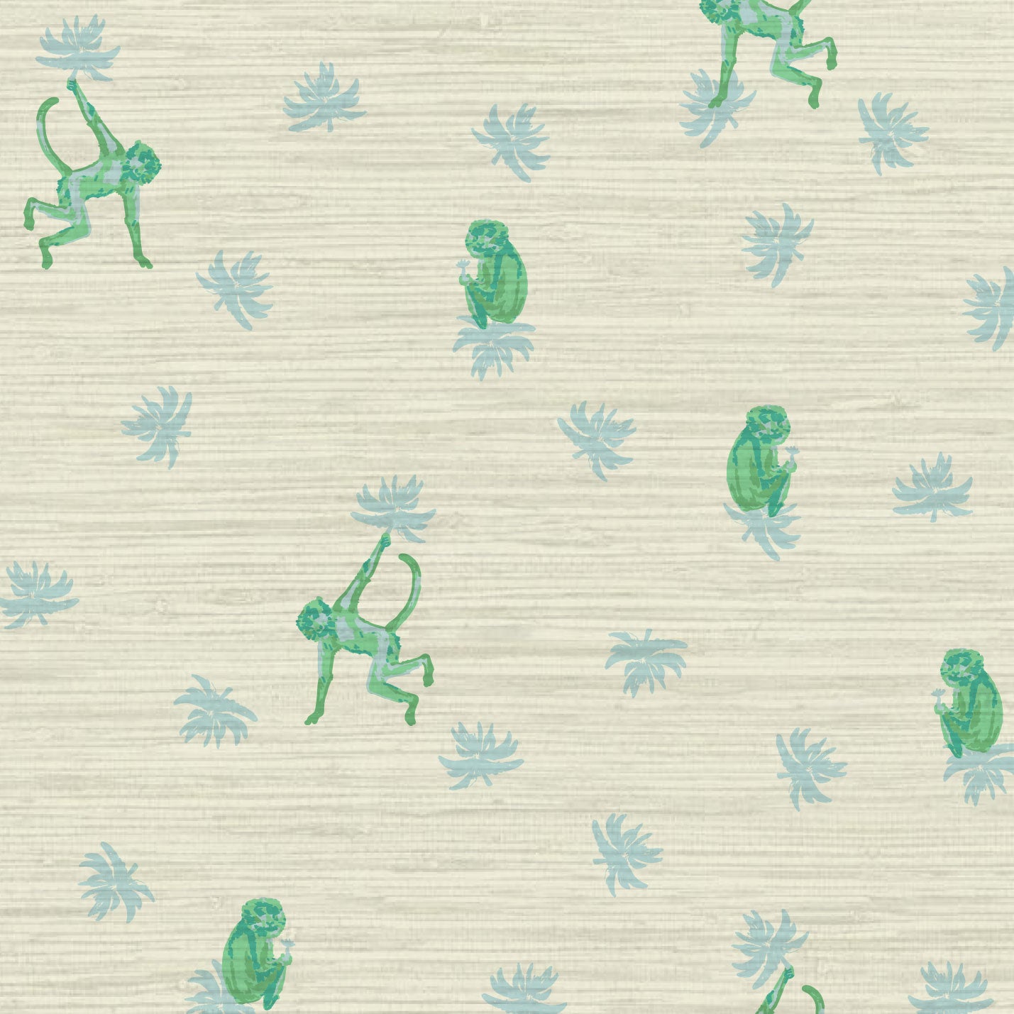 Grasscloth wallpaper Natural Textured Eco-Friendly Non-toxic High-quality Sustainable Interior Design Bold Custom Tailor-made Retro chic Grandmillennial Maximalism Traditional Dopamine decor tropical jungle kid playroom animal monkey chintz chinoiserie preppy playroom nursery bathroom french blue green mint white cream neutral mini icon