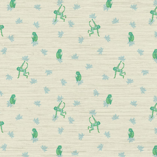 Grasscloth wallpaper Natural Textured Eco-Friendly Non-toxic High-quality  Sustainable Interior Design Bold Custom Tailor-made Retro chic Grandmillennial Maximalism  Traditional Dopamine decor tropical jungle kid playroom animal monkey chintz chinoiserie preppy playroom nursery bathroom french blue green mint white cream neutral mini icon