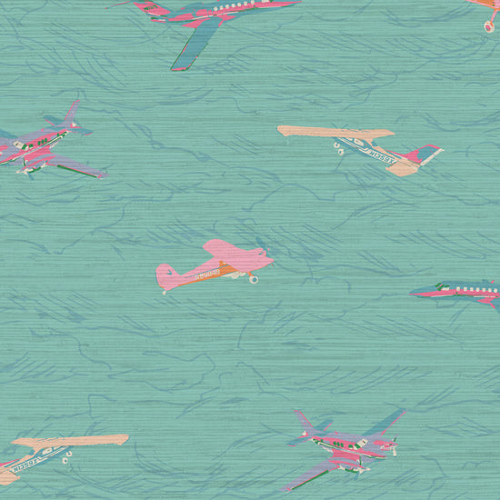 Grasscloth wallpaper Natural Textured Eco-Friendly Non-toxic High-quality  Sustainable Interior Design Bold Custom Tailor-made Retro chic Seaside Seashore Waterfront Vacation home styling Retreat Relaxed beach vibes Beach cottage Shoreline Oceanfront Nautical Cabana preppy coastal green blue teal ocean sky mountain airplane jet plane aeroplane pink teal purple pastel neon kids gameroom play toys