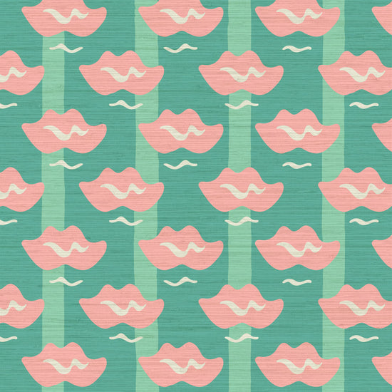 Grasscloth wallpaper Natural Textured Eco-Friendly Non-toxic High-quality Sustainable Interior Design Bold Custom Tailor-made Retro chic Bold Salon Beauty lips Botox jungle bold stripe lips jungle tropical makeup pink green teal