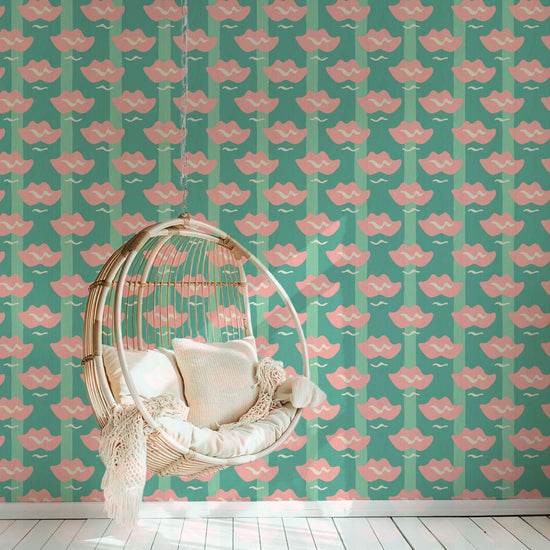 wallpaper Natural Textured Eco-Friendly Non-toxic High-quality  Sustainable Interior Design Bold Custom Tailor-made Retro chic Bold Salon Beauty lips Botox jungle bold stripe lips jungle tropical makeup pink green teal paper weave paperweave basketweave basket weave