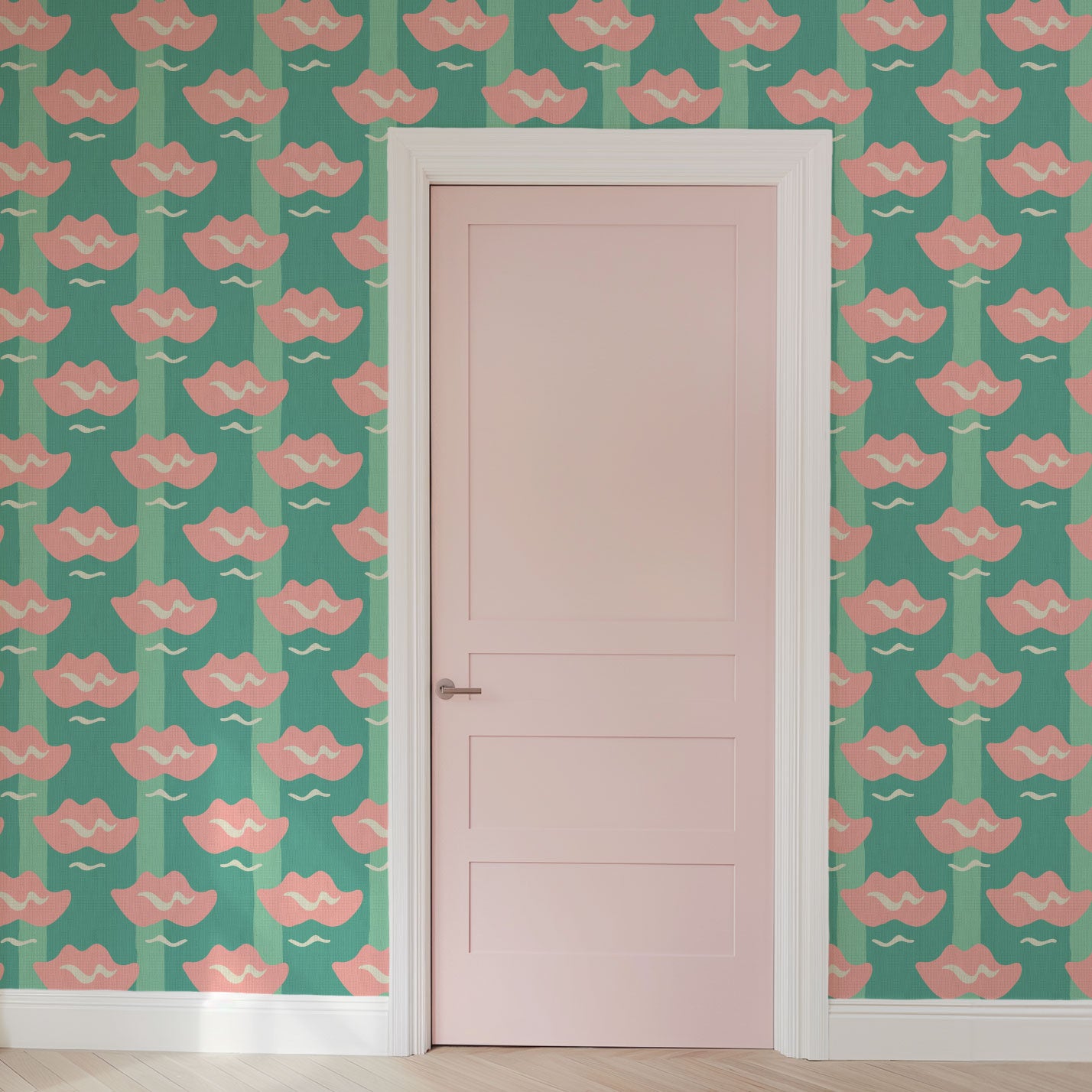 wallpaper Natural Textured Eco-Friendly Non-toxic High-quality  Sustainable Interior Design Bold Custom Tailor-made Retro chic Bold Salon Beauty lips Botox jungle bold stripe lips jungle tropical makeup pink green teal paper weave paperweave basketweave basket weave