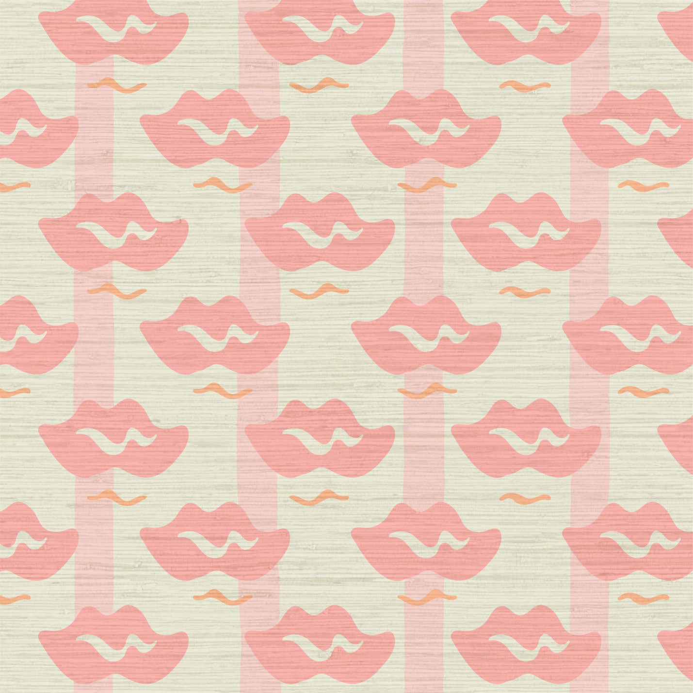 Grasscloth wallpaper Natural Textured Eco-Friendly Non-toxic High-quality Sustainable Interior Design Bold Custom Tailor-made Retro chic Bold Salon Beauty lips Botox jungle bold stripe lips jungle tropical makeup pink cream baby