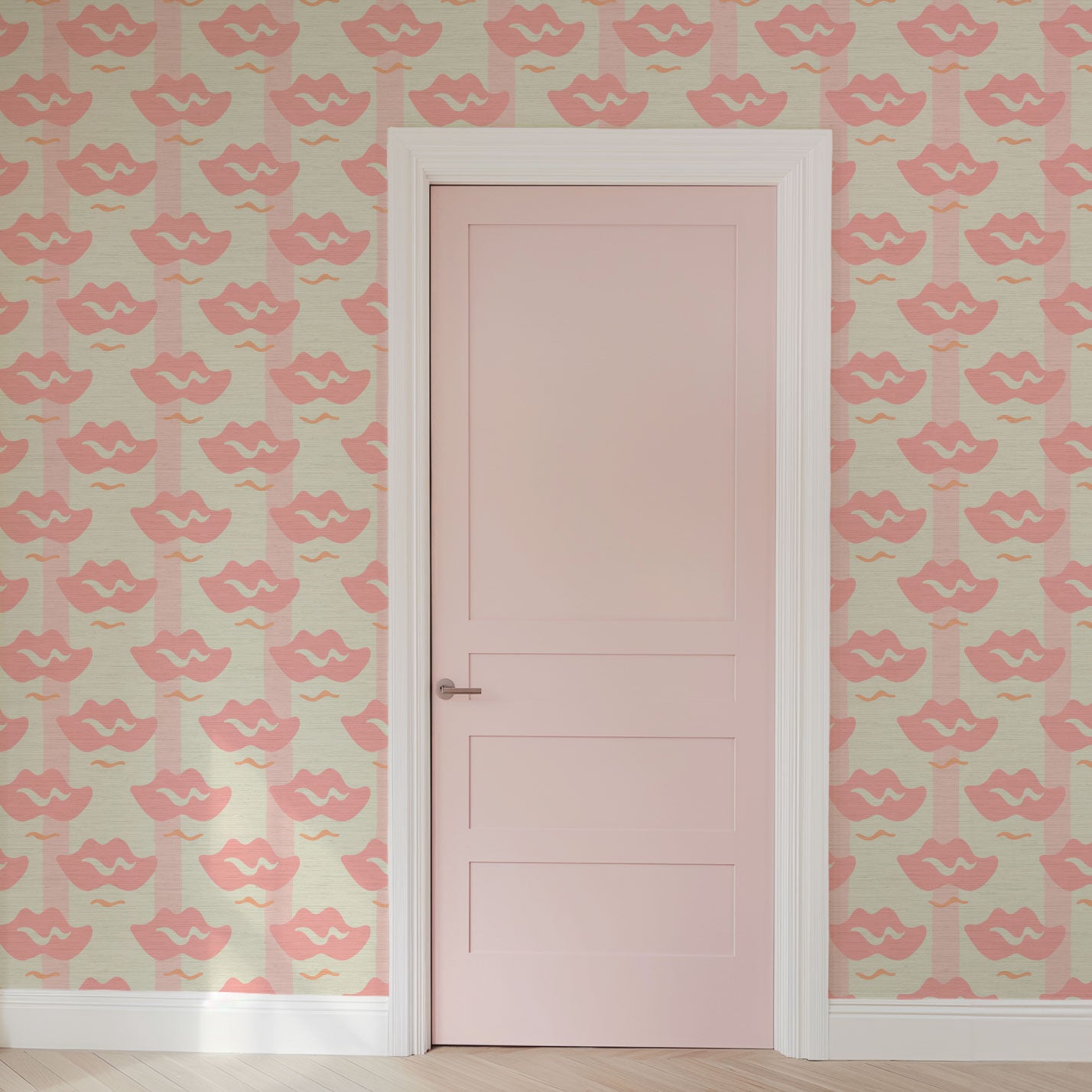 Grasscloth wallpaper Natural Textured Eco-Friendly Non-toxic High-quality Sustainable Interior Design Bold Custom Tailor-made Retro chic Bold Salon Beauty lips Botox jungle bold stripe lips jungle tropical makeup pink cream baby