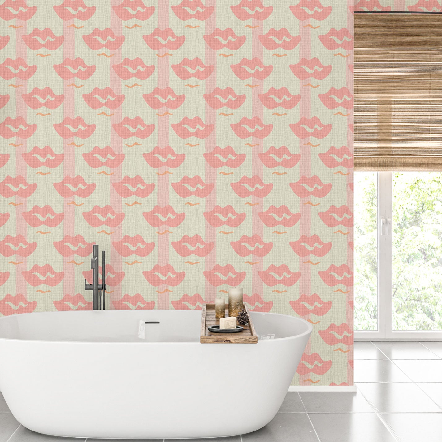 wallpaper Natural Textured Eco-Friendly Non-toxic High-quality Sustainable Interior Design Bold Custom Tailor-made Retro chic Bold Salon Beauty lips Botox jungle bold stripe lips jungle tropical makeup pink cream baby paper weave paperweave basketweave basket weave