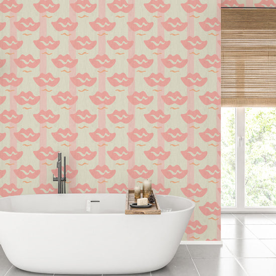 wallpaper Natural Textured Eco-Friendly Non-toxic High-quality Sustainable Interior Design Bold Custom Tailor-made Retro chic Bold Salon Beauty lips Botox jungle bold stripe lips jungle tropical makeup pink cream baby paper weave paperweave basketweave basket weave