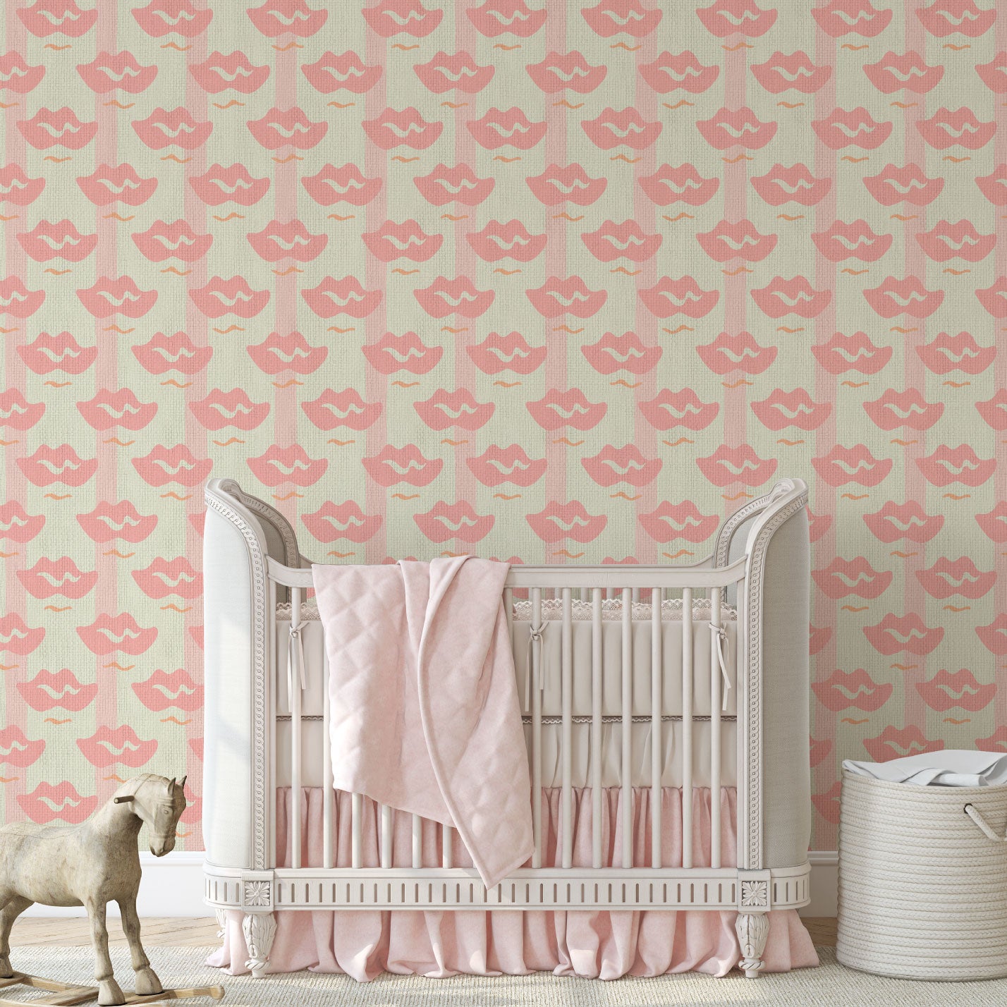 wallpaper Natural Textured Eco-Friendly Non-toxic High-quality Sustainable Interior Design Bold Custom Tailor-made Retro chic Bold Salon Beauty lips Botox jungle bold stripe lips jungle tropical makeup pink cream baby paper weave paperweave basketweave basket weave