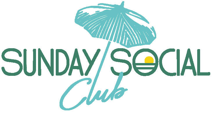 Sunday Social Club logo with beach umbrella and sunset grasscloth wallpaper company