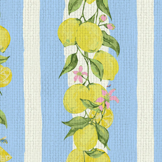 Love is a Lemon Field in Bonnie Bell French Blue Stripe on Paper Weave Wallpaper