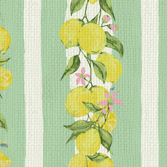 Love is a Lemon Field in Mint Condition Stripe on Paper Weave Wallpaper