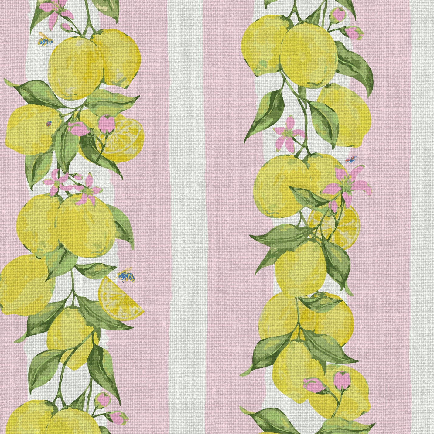 Love is a Lemon Field in Pretty in Pink Stripe on Linen Wallpaper