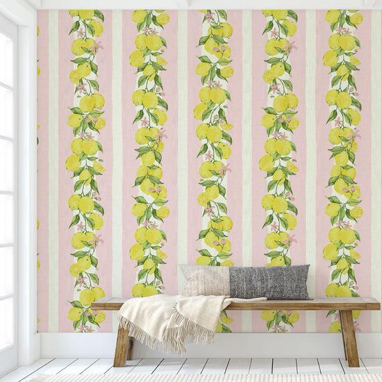 paper weave wallpaper Natural Textured Eco-Friendly Non-toxic High-quality Sustainable Interior Design Bold Custom Tailor-made Retro chic Grand millennial Maximalism Traditional Dopamine decor Coastal Garden Seaside Seashore Waterfront Cottage core Countryside Vintage Imperfect Rural Farm core rustic stripe feminine floral lemon stripe horizontal fruit food preppy stripe yellow white pink mint green pale pink