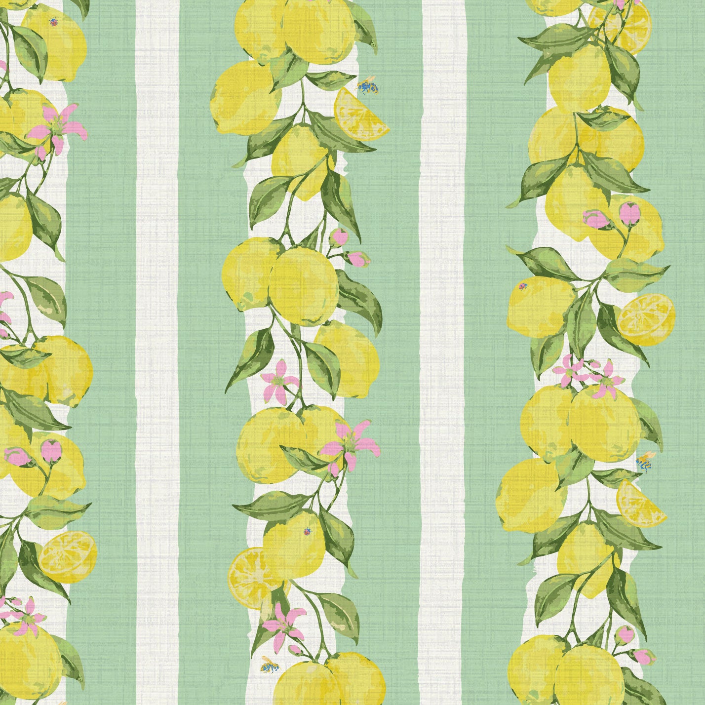 Love is a Lemon Field Textured Performance Vinyl Wallpaper in Mint Condition Stripe