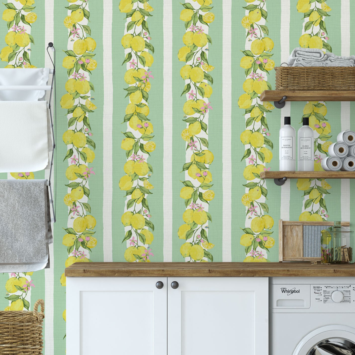 Love is a Lemon Field Textured Performance Vinyl Wallpaper in Mint Condition Stripe