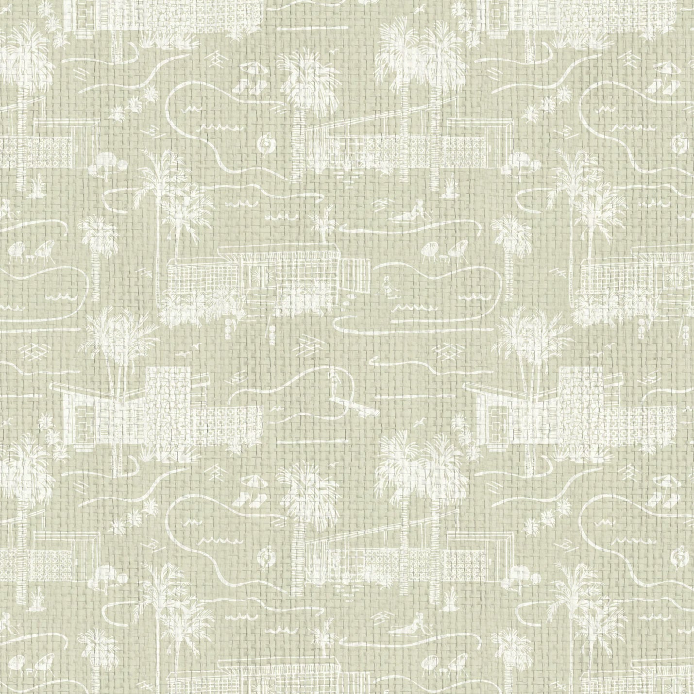 wallpaper Natural Textured Eco-Friendly Non-toxic High-quality Sustainable Interior Design Bold Custom Tailor-made Retro chic Bold tropical garden palm tree vintage coastal toile Grasscloth wallpaper Natural Textured Eco-Friendly Non-toxic High-quality Sustainable Interior Design Bold Custom Tailor-made Retro chic Bold Toile de Jouy palm springs desert mid-century palm trees pool naked lady hand-drawn tan sand off-white cream neutral tonal white paperweave paper weave