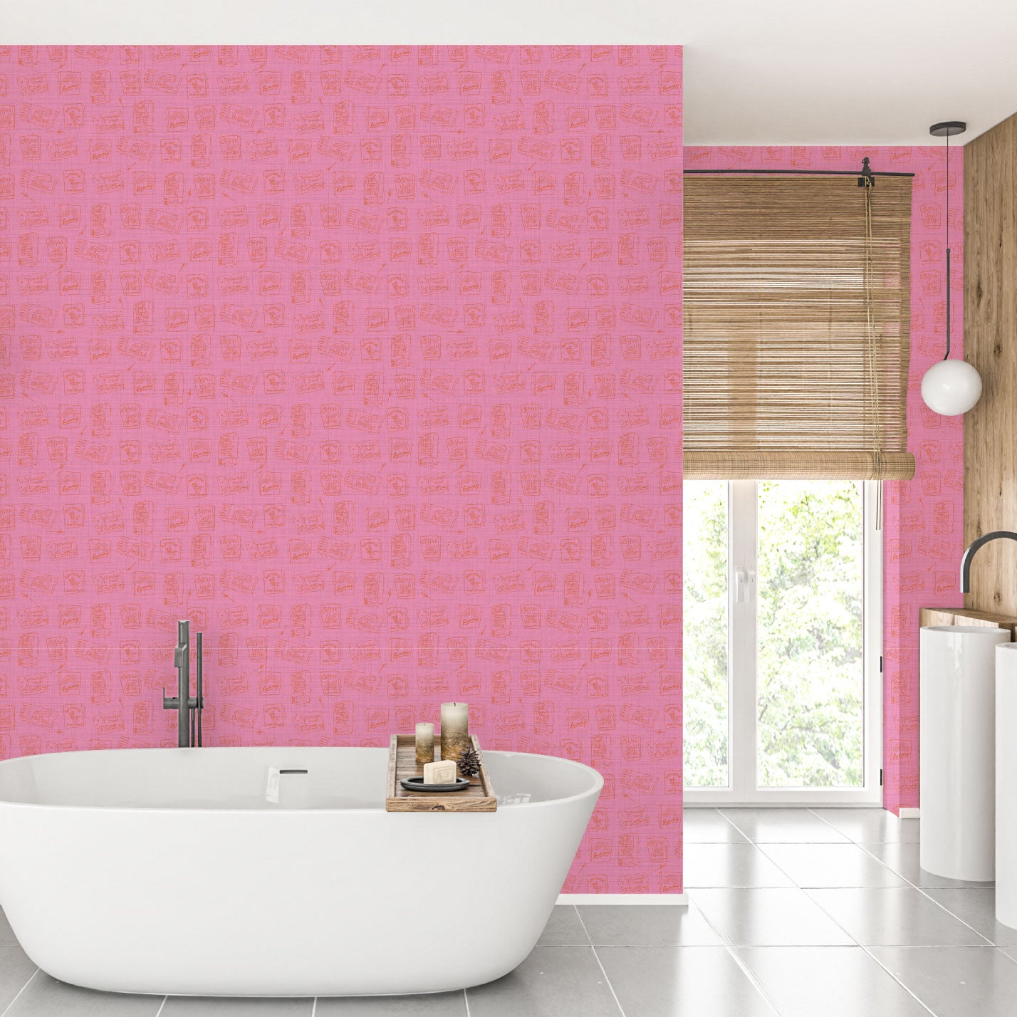 Lucky Strike Matchbook Textured Performance Vinyl Wallpaper in Bubblegum Pink