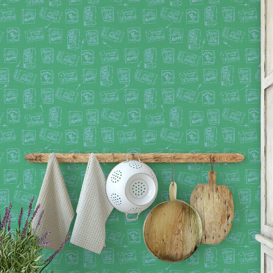 Lucky Strike Matchbook Textured Performance Vinyl Wallpaper in Green with Envy