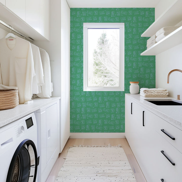 vinyl wallpaper textured high quality interior design modern funny bar small space matches matchbook match lounge watering hole green bright green light blue performance vinyl waterproof washable moisture resistant commercial fire rated