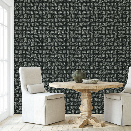 grasscloth wallpaper natural textured eco-friendly non-toxic high quality sustainable interior design modern funny bar small space matches matchbook match lounge watering hole black white bar kitchen dining room