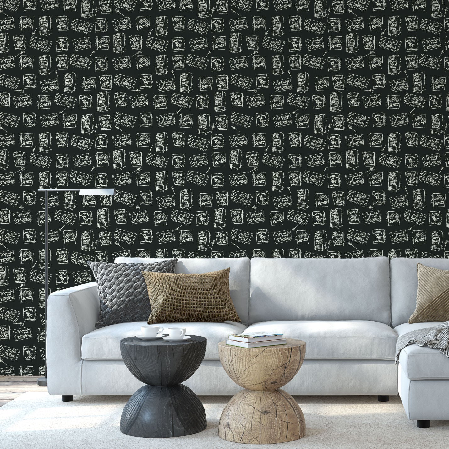 paper weave wallpaper natural textured eco-friendly non-toxic high quality sustainable interior design modern funny bar small space matches matchbook match lounge watering hole black white