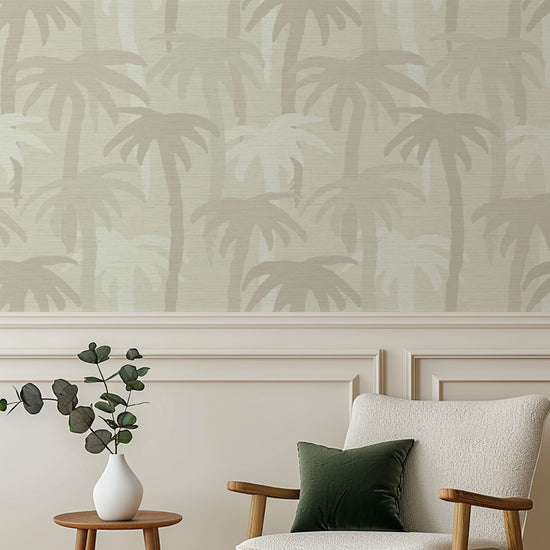 Grasscloth wallpaper Natural Textured Eco-Friendly Non-toxic High-quality  Sustainable Interior Design Bold Custom Tailor-made Retro chic Bold Tropical Jungle Coastal Garden Seaside Coastal Seashore Waterfront Vacation home styling Retreat Relaxed beach vibes Beach cottage Shoreline Oceanfront palm tree '90s surf graphic neutral tonal white cream off-white sand tan beige