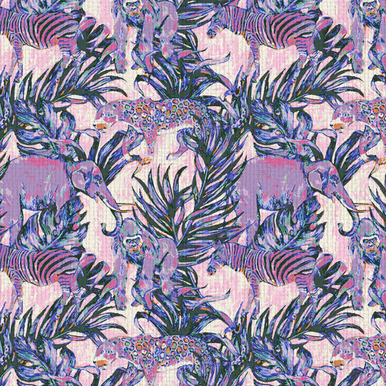 Grasscloth wallpaper Natural Textured Eco-Friendly Non-toxic High-quality Sustainable Interior Design Bold Custom Tropical Jungle Coastal Garden palm leaf tree zoo safari elephant zebra cheetah gorilla water color oversized kids playroom nursery purple lavender paper weave paperweave