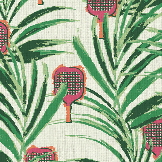 wallpaper Natural Textured Eco-Friendly Non-toxic High-quality  Sustainable Interior Design Bold Custom Tailor-made Retro chic Bold tropical coastal sport pickleball palm leaf kids game gameroom garden botanical Vacation home styling Retreat Relaxed beach vibes pink paddles preppy paperweave paper weave