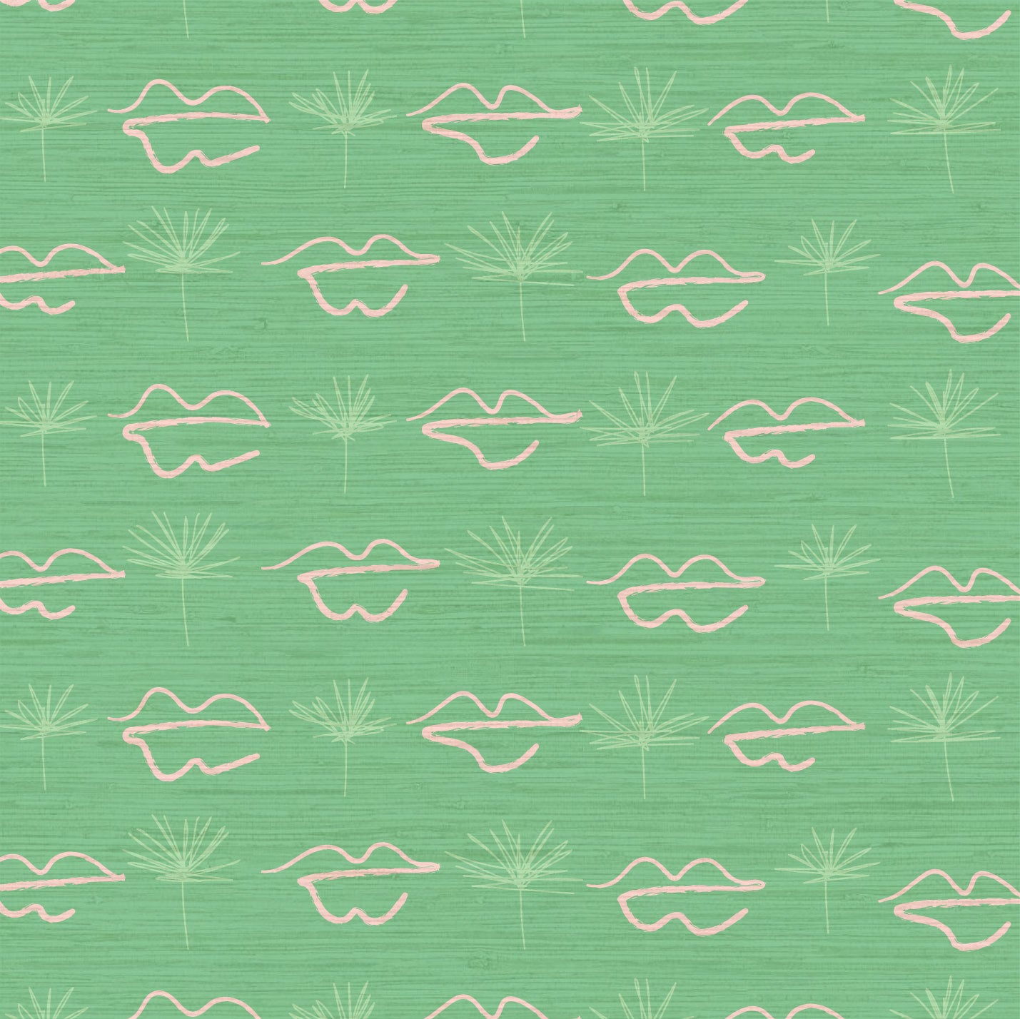 Grasscloth wallpaper Natural Textured Eco-Friendly Non-toxic High-quality Sustainable Interior Design Bold Custom Tailor-made Retro chic Bold Salon Beauty lips Botox jungle bold stripe lips jungle tropical makeup pink green teal palm tree