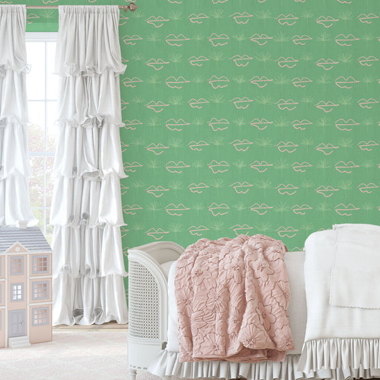 wallpaper Natural Textured Eco-Friendly Non-toxic High-quality Sustainable Interior Design Bold Custom Tailor-made Retro chic Bold Salon Beauty lips Botox jungle bold stripe lips jungle tropical makeup pink green teal palm tree paperweave paper weave