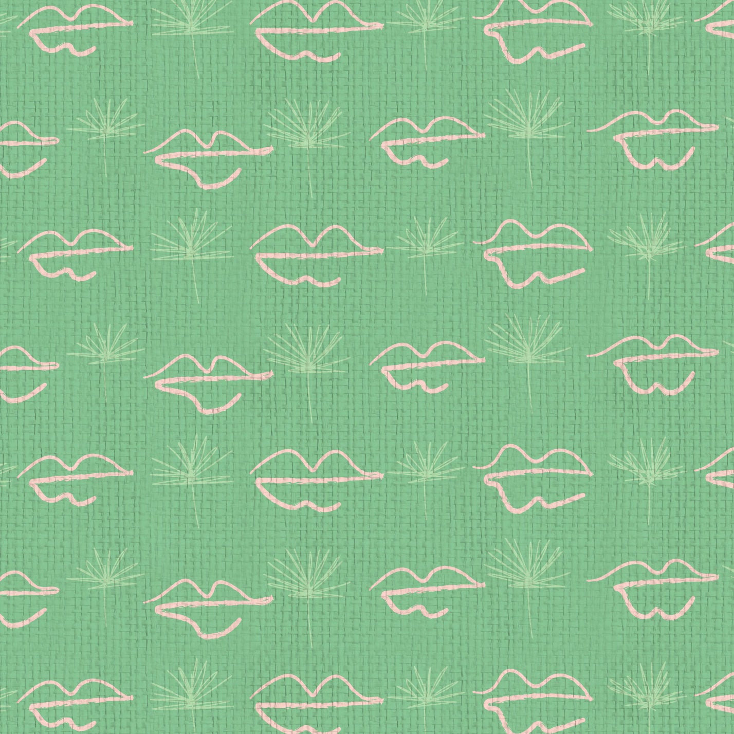 wallpaper Natural Textured Eco-Friendly Non-toxic High-quality Sustainable Interior Design Bold Custom Tailor-made Retro chic Bold Salon Beauty lips Botox jungle bold stripe lips jungle tropical makeup pink green teal palm tree paperweave paper weave