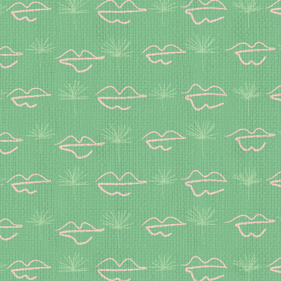 wallpaper Natural Textured Eco-Friendly Non-toxic High-quality Sustainable Interior Design Bold Custom Tailor-made Retro chic Bold Salon Beauty lips Botox jungle bold stripe lips jungle tropical makeup pink green teal palm tree paperweave paper weave