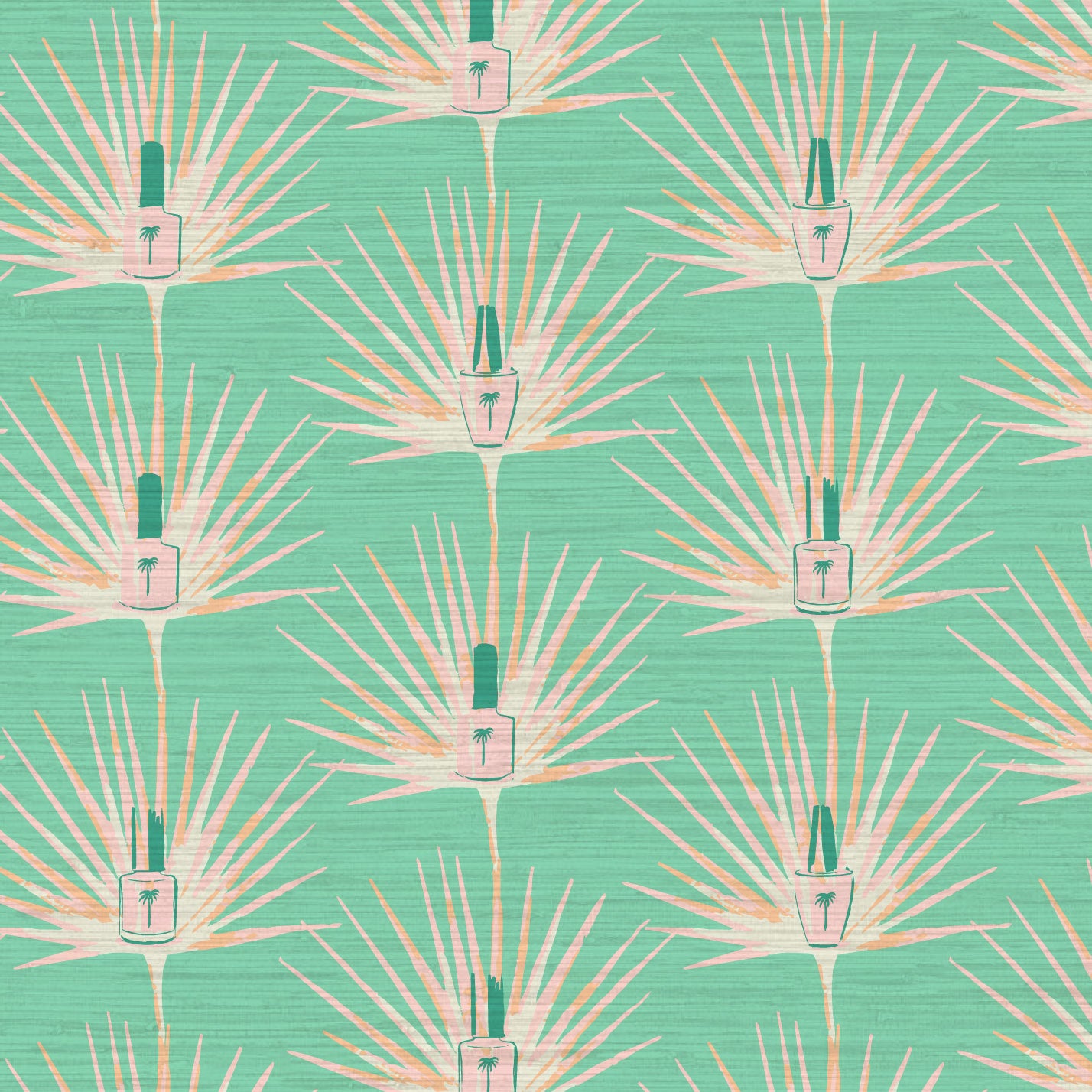 Grasscloth wallpaper Natural Textured Eco-Friendly Non-toxic High-quality  Sustainable Interior Design Bold Custom Tailor-made Retro chic Bold tropical jungle coastal botanical nail polish salon beauty bar makeup palm leaf stripe vertical grid mint green pink coral orange white