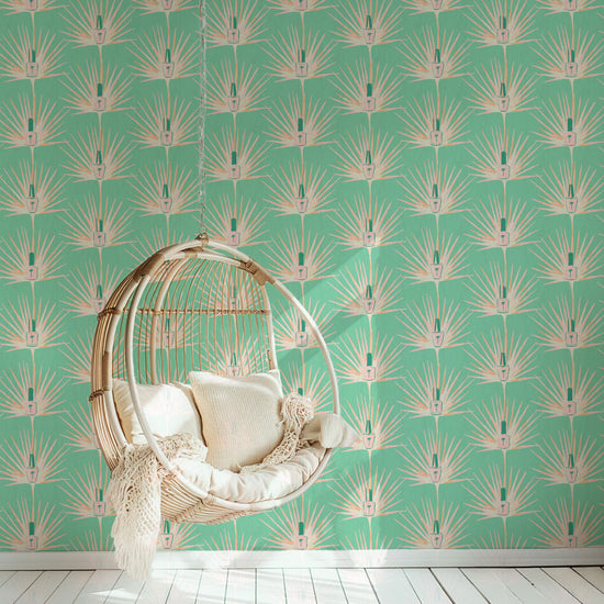 wallpaper Natural Textured Eco-Friendly Non-toxic High-quality  Sustainable Interior Design Bold Custom Tailor-made Retro chic Bold tropical jungle coastal botanical nail polish salon beauty bar makeup palm leaf stripe vertical grid mint green pink coral orange white paperweave paper weave