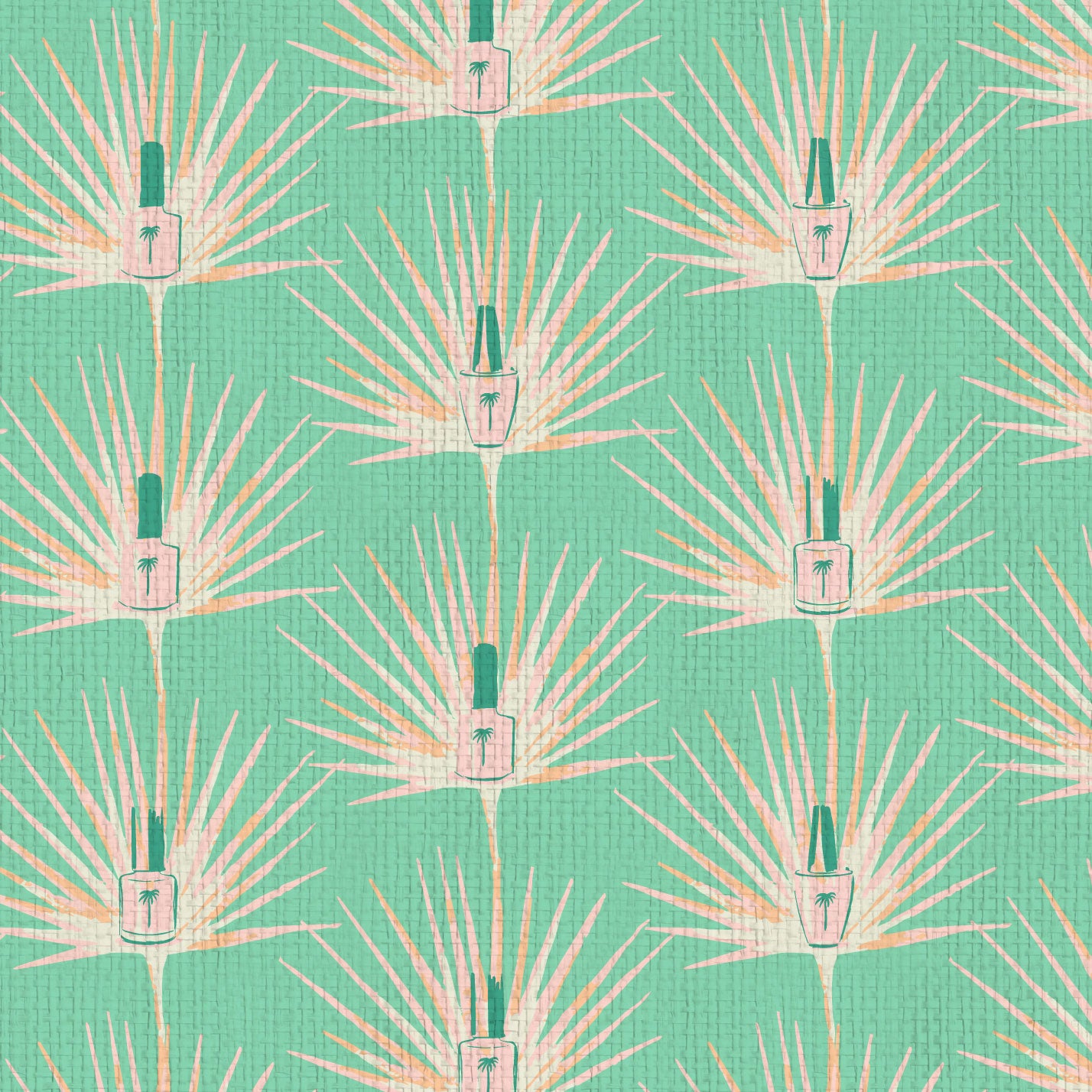 wallpaper Natural Textured Eco-Friendly Non-toxic High-quality  Sustainable Interior Design Bold Custom Tailor-made Retro chic Bold tropical jungle coastal botanical nail polish salon beauty bar makeup palm leaf stripe vertical grid mint green pink coral orange white paperweave paper weave