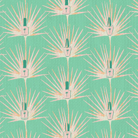 wallpaper Natural Textured Eco-Friendly Non-toxic High-quality  Sustainable Interior Design Bold Custom Tailor-made Retro chic Bold tropical jungle coastal botanical nail polish salon beauty bar makeup palm leaf stripe vertical grid mint green pink coral orange white paperweave paper weave