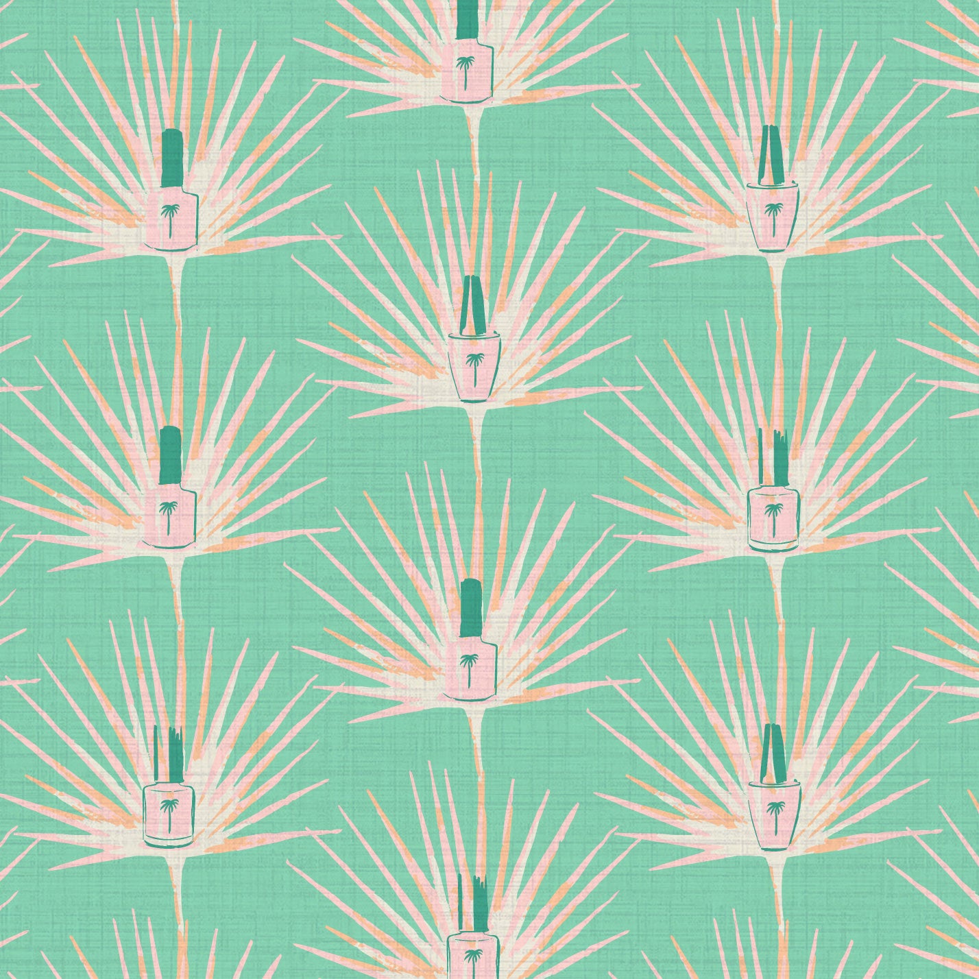 Nailed It Nail Polish & Palm Fronds Textured Performance Vinyl Wallpaper in Green Mojito