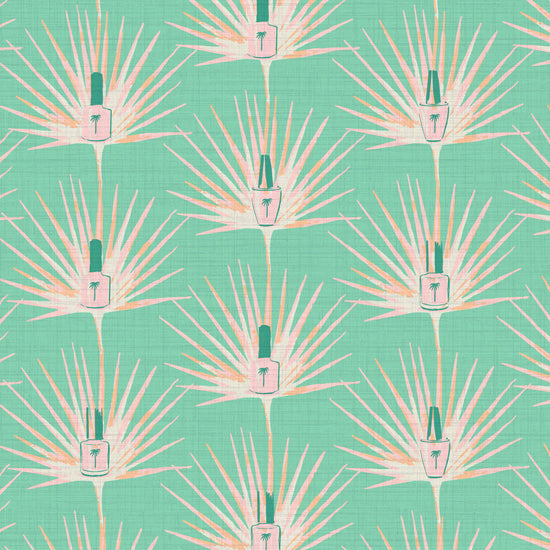 Nailed It Nail Polish & Palm Fronds Textured Performance Vinyl Wallpaper in Green Mojito