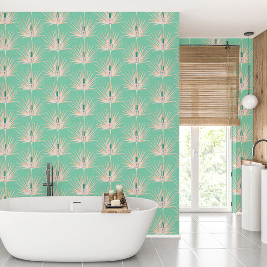 Nailed It Nail Polish & Palm Fronds Textured Performance Vinyl Wallpaper in Green Mojito