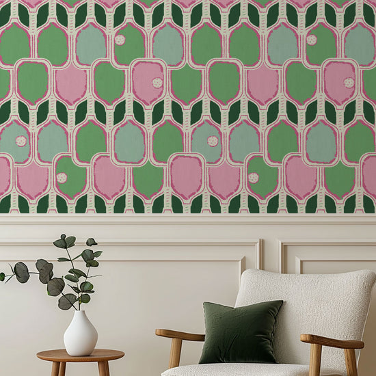 wallpaper Natural Textured Eco-Friendly Non-toxic High-quality Sustainable Interior Design Bold Custom Tailor-made Retro chic Tropical Jungle Coastal Cabana preppy Pickleball Sport gameroom kids stripe horizontal palm trees paddle pink hot pink kelly green mint teal paperweave paper weave