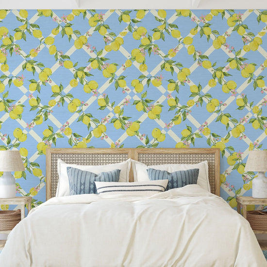 Grasscloth wallpaper Natural Textured Eco-Friendly Non-toxic Sustainable Interior Design  Retro chic Grand millennial Maximalism  Traditional Dopamine decorCoastal Garden Seaside Seashore Waterfront Vacation home styling Retreat Relaxed beach vibes Beach cottage Shoreline Oceanfront preppy Nature inspired Vertical Grid lemons fruit food  Cottage core Countryside Vintage Imperfect Rural Farm core rustic stripe yellow pink flowers lattice botanical yellow green leaf french blue pale baby kids sky blue