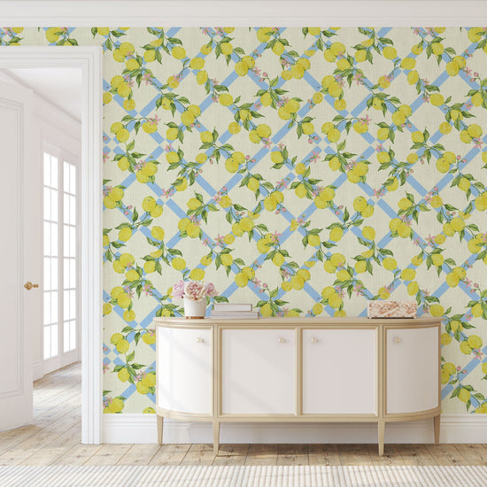 paper weave wallpaper Natural Textured Eco-Friendly Non-toxic Sustainable Interior Design Retro chic Grand millennial Maximalism Traditional Dopamine decorCoastal Garden Seaside Seashore Waterfront Vacation home styling Retreat Relaxed beach vibes Beach cottage Shoreline Oceanfront preppy Nature inspired Vertical Grid lemons fruit food Cottage core Countryside Vintage Imperfect Rural Farm core rustic stripe yellow pink flowers lattice botanical yellow green leaf french blue pale baby kids sky blue