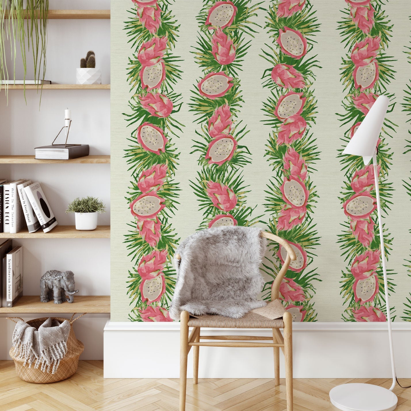 Passion Play Pink Tropical Fruit Striped Wallpaper