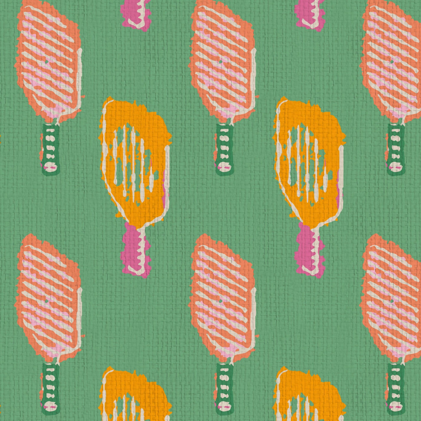 wallpaper Natural Textured Eco-Friendly Non-toxic High-quality  Sustainable Interior Design Bold Custom Tailor-made Retro chic Bold tropical sport pickleball kids gameroom kid green pink orange tangerine paper weave