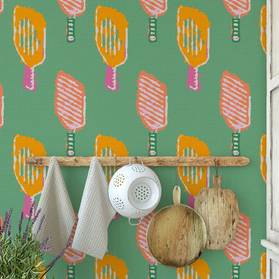 Pickle Perfect Pickleball Paddles Textured Performance Vinyl Wallpaper in Serving Sage