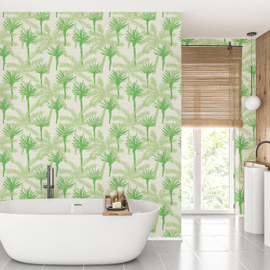 Pine Valley Palm Tree Textured Performance Vinyl Wallpaper in Sayonara Sage Green