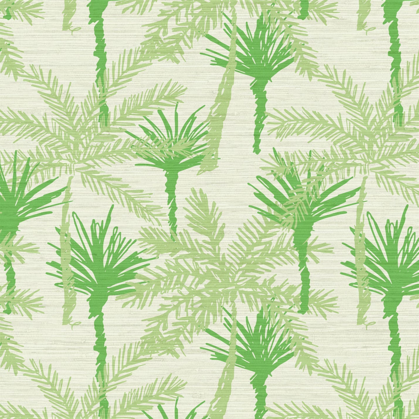 Grasscloth wallpaper Natural Textured Eco-Friendly Non-toxic High-quality Sustainable Interior Design Bold Custom Tailor-made Retro chic Tropical Jungle Coastal Garden Seaside Coastal Seashore Waterfront Vacation home styling Retreat Relaxed beach vibes Beach cottage Shoreline Oceanfront nature palm tree palms tonal cream off-white beige green jungle mint sage